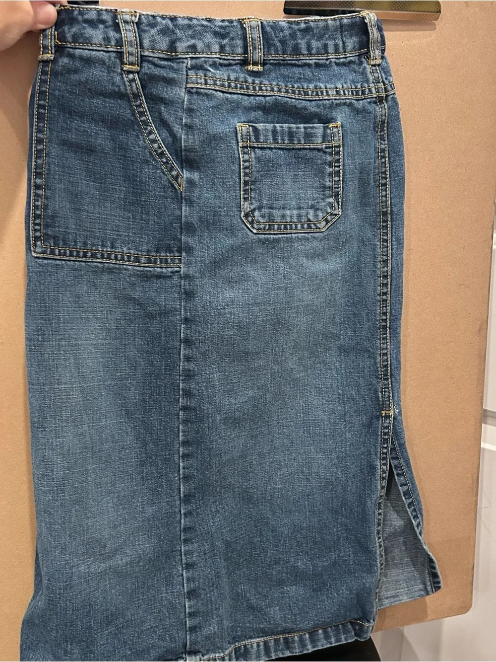 Old Navy Girls 7 Denim Midi Skirt Utility Pocket Blue Jean Y2K